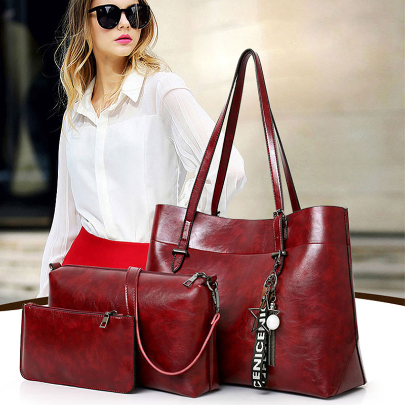 [オフィシャル]ワックストートバッグ3点セット、アンティーク風、耐久性に優れているワックス革、上品な光沢感、手触りが良い。お勧めです！【着払い】