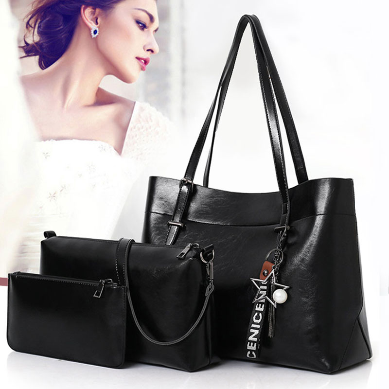 [オフィシャル]ワックストートバッグ3点セット、アンティーク風、耐久性に優れているワックス革、上品な光沢感、手触りが良い。お勧めです！【着払い】