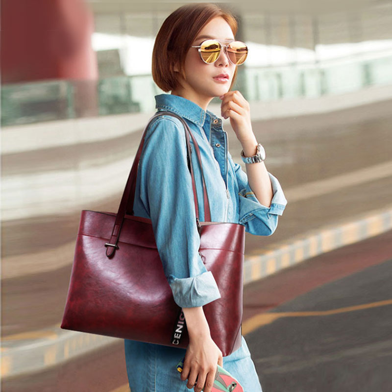 [オフィシャル]ワックストートバッグ3点セット、アンティーク風、耐久性に優れているワックス革、上品な光沢感、手触りが良い。お勧めです！【着払い】